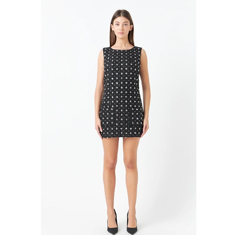 Anthropologie Endless Rose Premium Floral Embellishment Tweed Mini Dress…